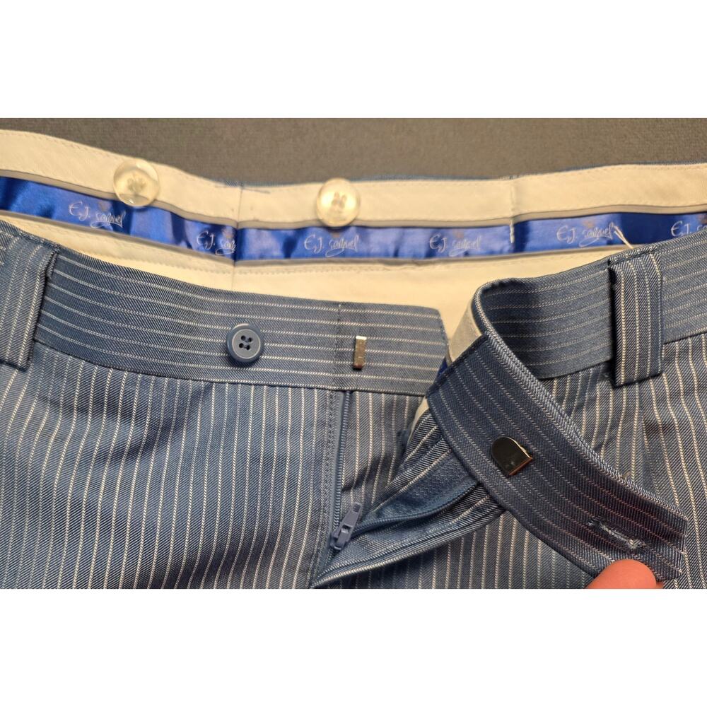 EJ Samuel Mens 40 (38×33) Trouser Dress Pants Pleated Pinstripe Blue Relaxed - Picture 4 of 11